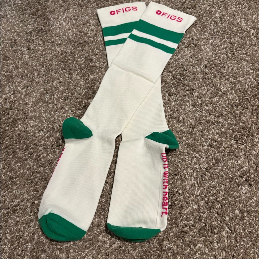 Figs White and Green Compression Socks